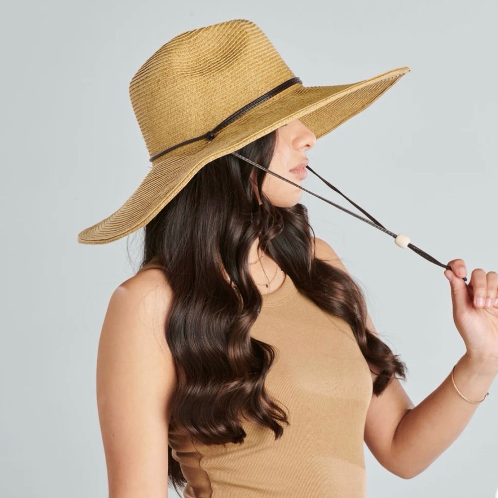 ๐ San Diego Hat Co. Wide Brim Straw Sun Hat with Decorative Band - Tan - Picture 8 of 10